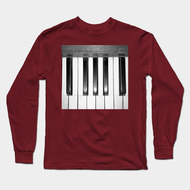 Black and White Piano Keys Photo Long Sleeve T-Shirt by Supertonic